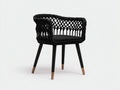 Rattansessel-Holz-Seilgeflecht-58×56×78 cm-Schwarz/Natur-Esszimmer-offene Knotenoptik