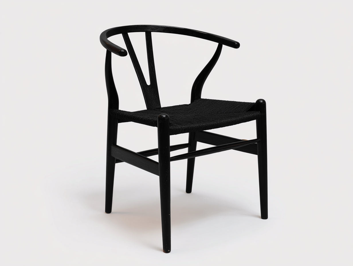 Rattansessel-Holz-Seilgeflecht-56×54×77 cm-Schwarz-Esszimmer-offene Bogenlehne