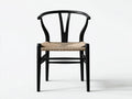 Rattansessel-Holz-Seilgeflecht-56×55×79 cm-Schwarz/Natur-Esszimmer-offene Y-Rückenform