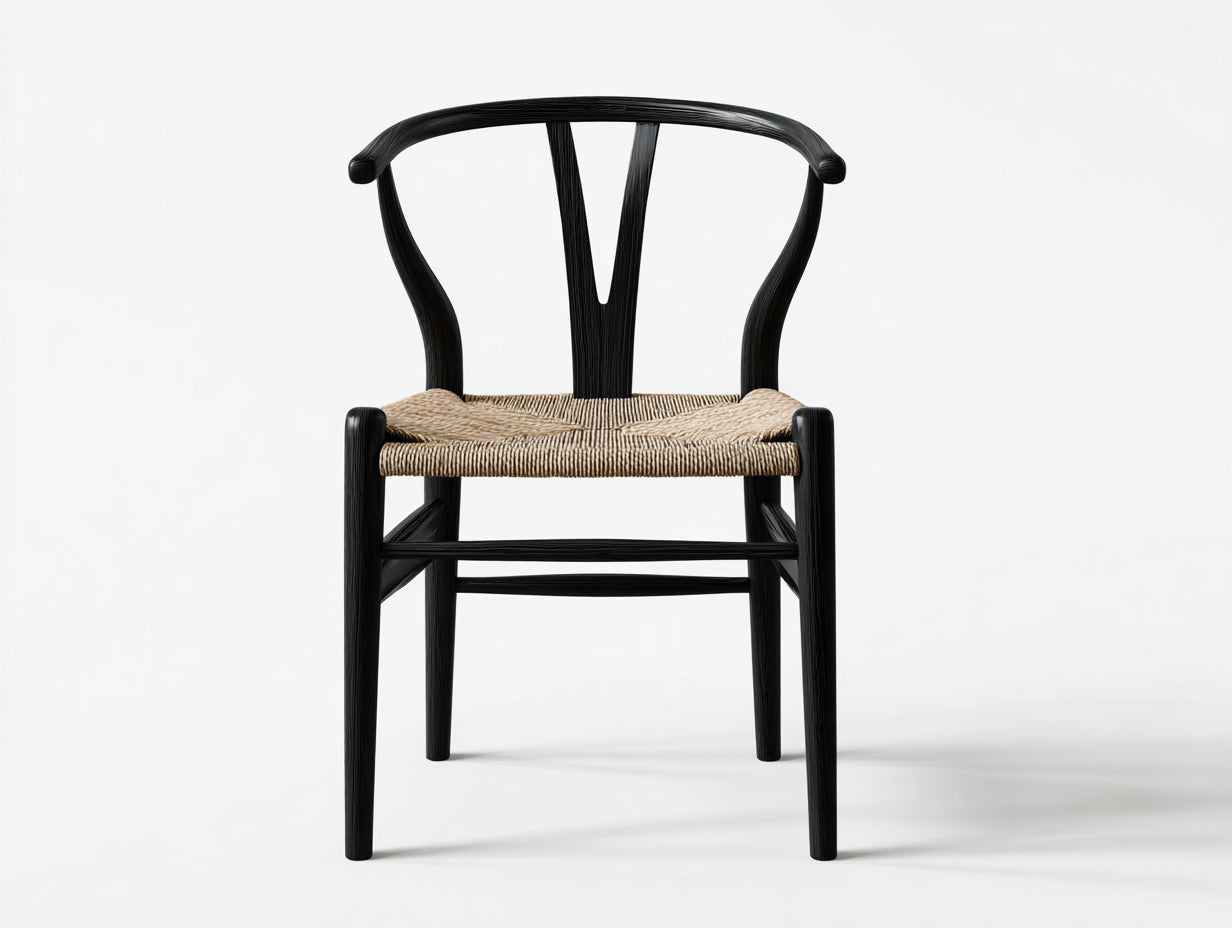 Rattansessel-Holz-Seilgeflecht-56×55×79 cm-Schwarz/Natur-Esszimmer-offene Y-Rückenform