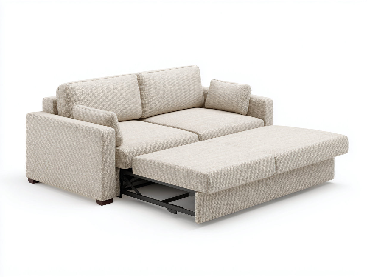 Zweisitzer Schlafsofa-Strukturstoff-200×98×86 cm-Hellbeige-Wohnzimmer-ausziehbare Liegefläche