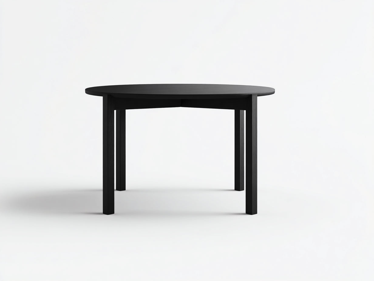 Niedriger Esstisch-Holzwerkstoff-125×125×75 cm-Schwarz-Esszimmer-minimalistische runde Form