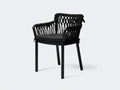 Rattansessel-Holz-Seilgeflecht-Stoff-62×60×82 cm-Schwarz-Esszimmer-hohe Knotenlehne