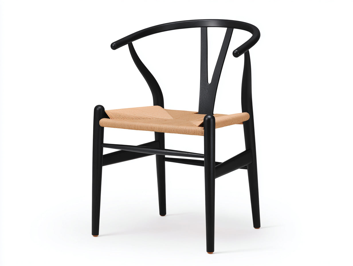 Rattansessel-Holz-Seilgeflecht-58×56×79 cm-Schwarz/Natur-Esszimmer-kontrastreiche Flechtsitzfläche