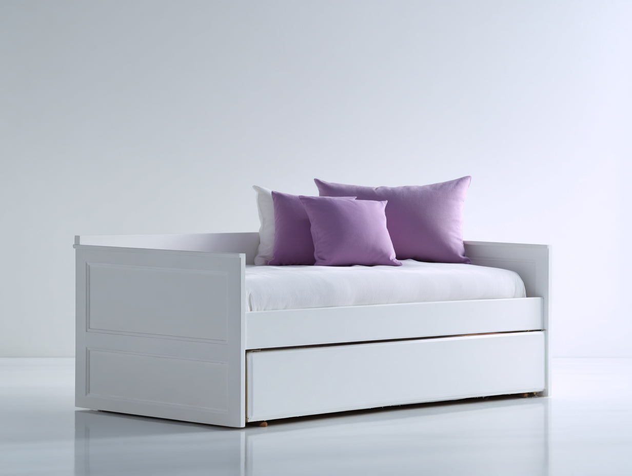 Zweisitzer Schlafsofa-Holz-201×96×84 cm-Weiß-Wohnzimmer-kompakte Ausziehfunktion