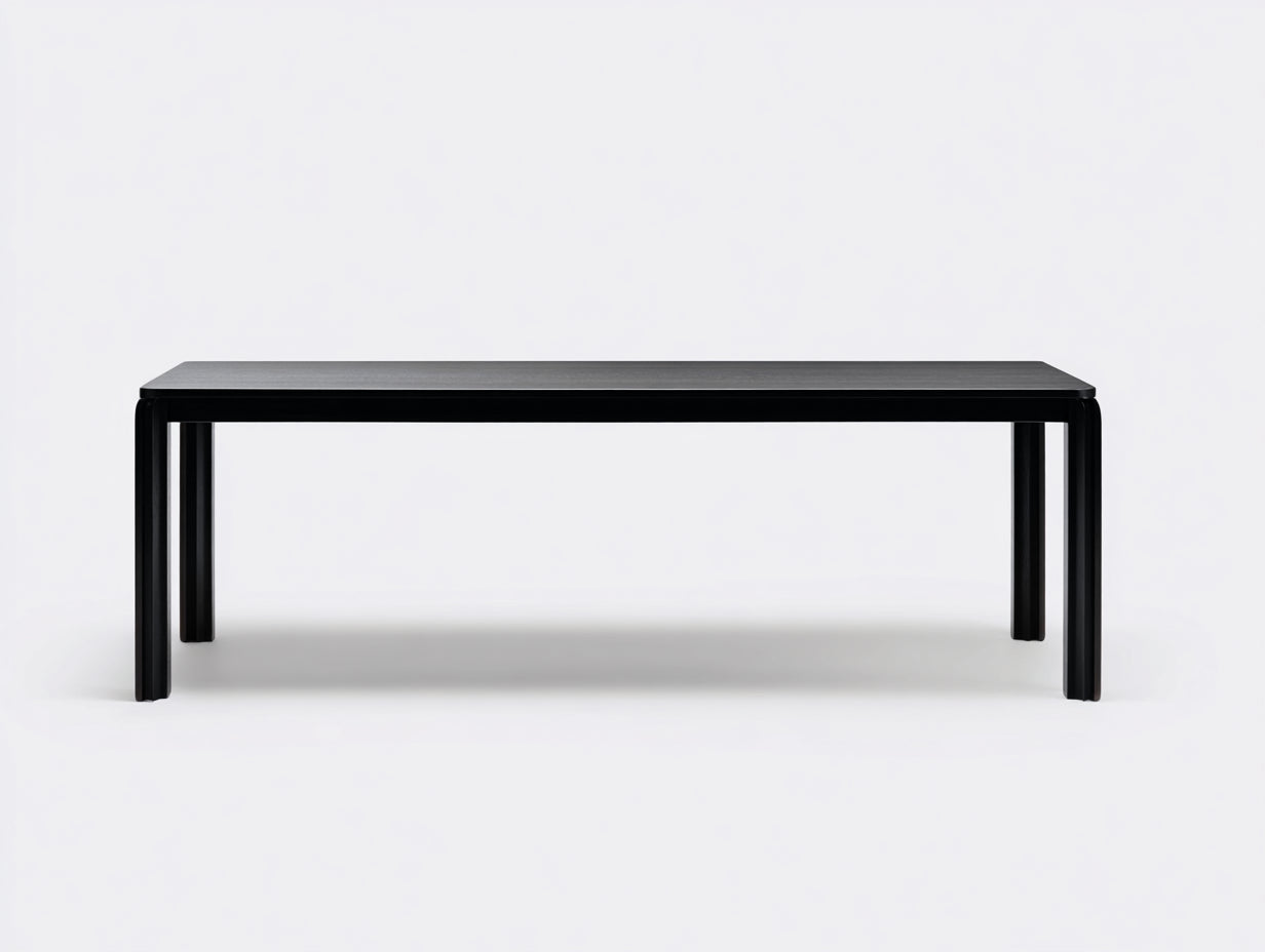 Schwarzer rechteckiger Tisch-Holz-185×88×75 cm-Schwarz-Esszimmer-abgerundetes Minimaldesign