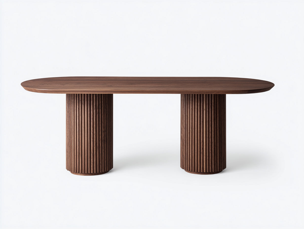Niedriger Esstisch-Holzwerkstoff-200×100×75 cm-Braun-Esszimmer-ovales Design mit gerillten Standfüßen