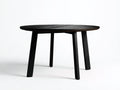 Niedriger Esstisch-Holzwerkstoff-120×120×75 cm-Schwarz-Esszimmer-runde Tischplatte mit Holzmaserung