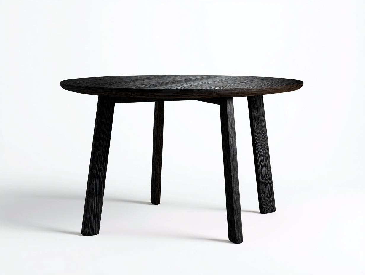 Niedriger Esstisch-Holzwerkstoff-120×120×75 cm-Schwarz-Esszimmer-runde Tischplatte mit Holzmaserung