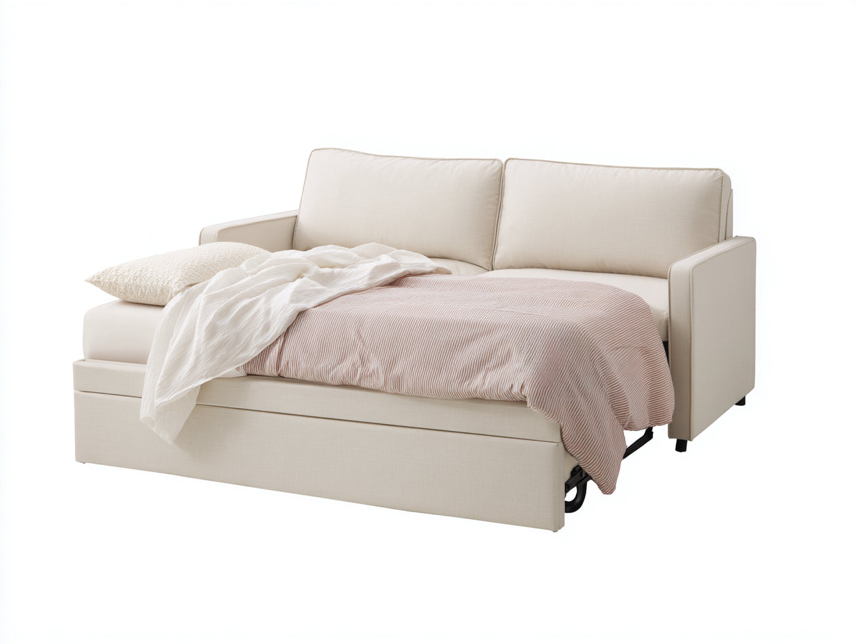 Zweisitzer Schlafsofa-Webstoff-194×96×87 cm-Creme-Wohnzimmer-ausziehbare Schlaffunktion