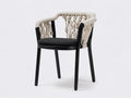 Rattansessel-Holz-Seilgeflecht-60×58×80 cm-Schwarz/Creme-Esszimmer-Makramee-Design
