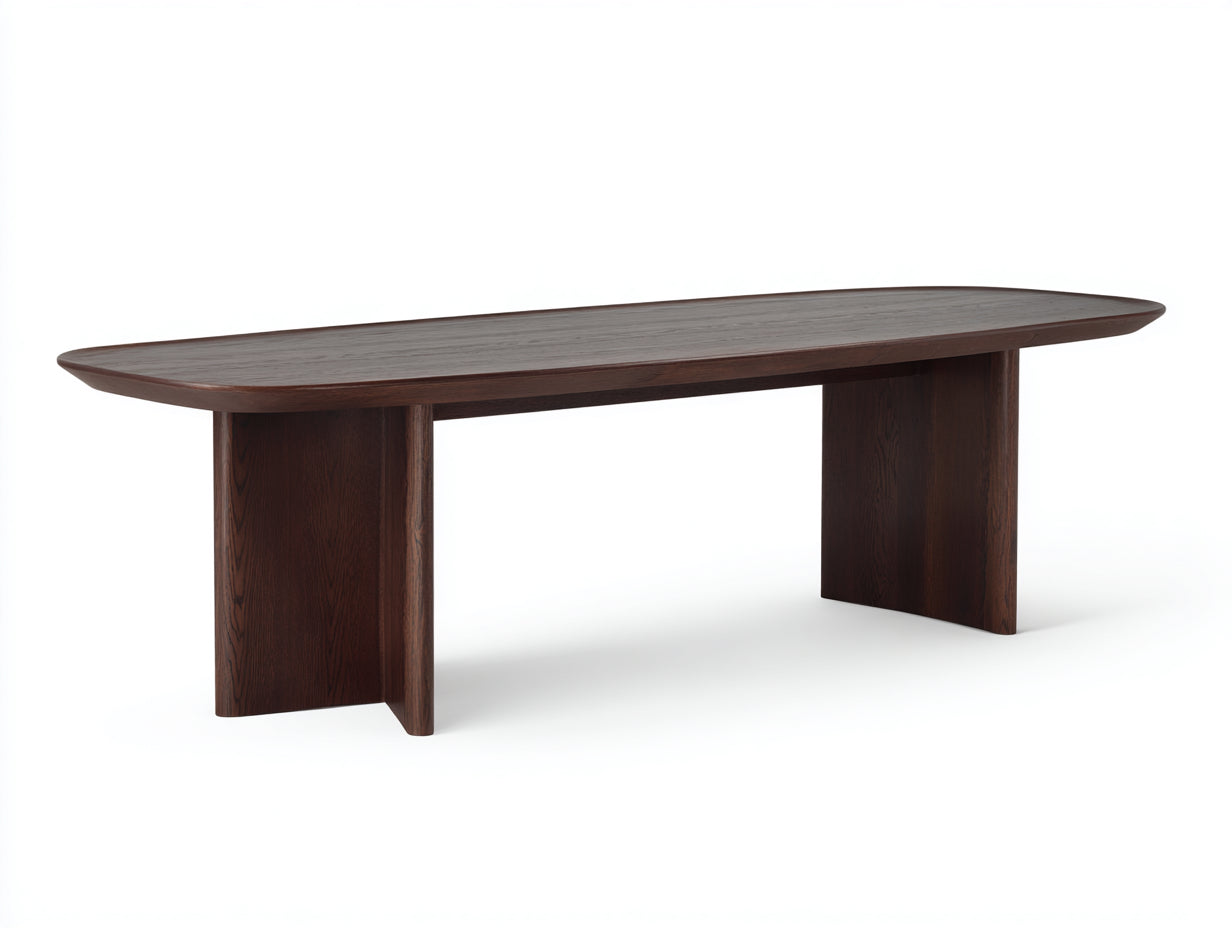Niedriger Esstisch-Holz-180×90×62 cm-Dunkelbraun-Esszimmer-abgerundete Platte mit Wangenfüßen