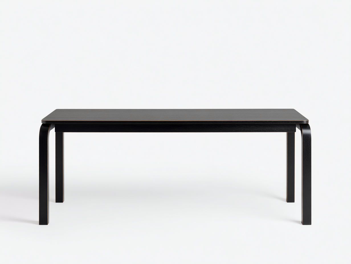 Schwarzer rechteckiger Tisch-Holz-182×88×75 cm-Schwarz-Esszimmer-geschwungene Beinform