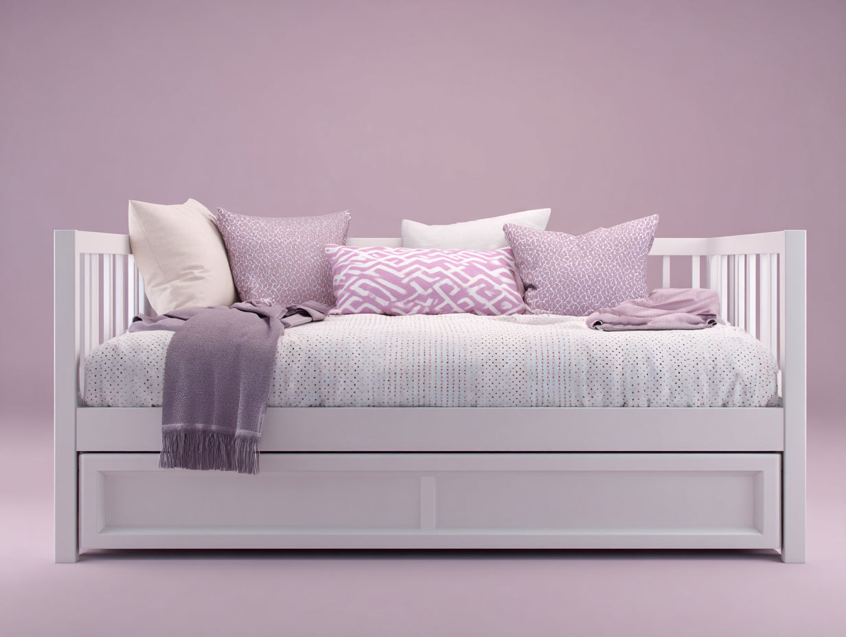Zweisitzer Schlafsofa-Holz-205×98×90 cm-Weiß-Wohnzimmer-mit ausziehbarem Unterbett