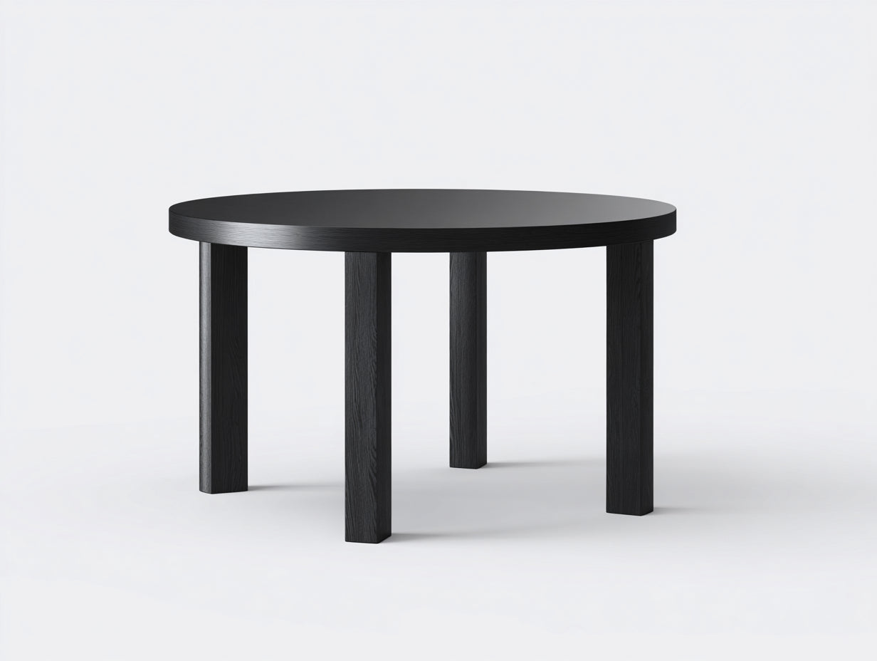 Niedriger Esstisch-Holzwerkstoff-115×115×75 cm-Schwarz-Esszimmer-runde Tischplatte mit schlichtem Design